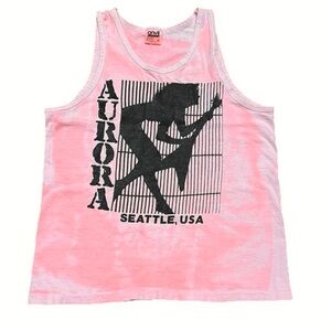 Vintage Seattle Washington Tank Top Anvil Mens Size Small Pink Aurora